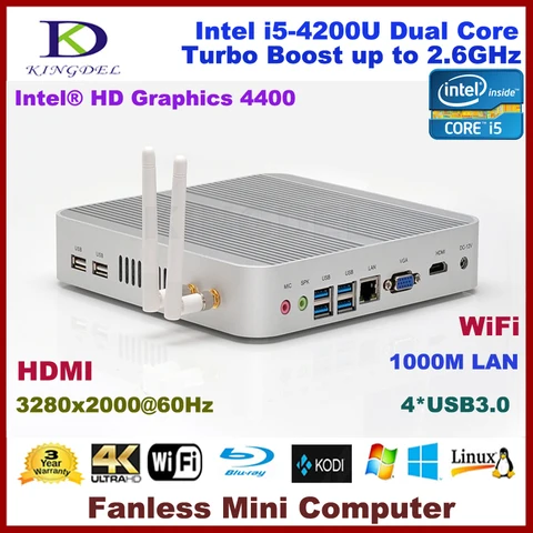 Процессор Intel i5-4200U 3280*2000, мини-ПК, неттоп с 2 Гб ОЗУ, 24 ГБ SSD + 640 Гб HDD, 4 * USB 3,0, HDMI, без вентилятора, Wi-Fi, кронштейн