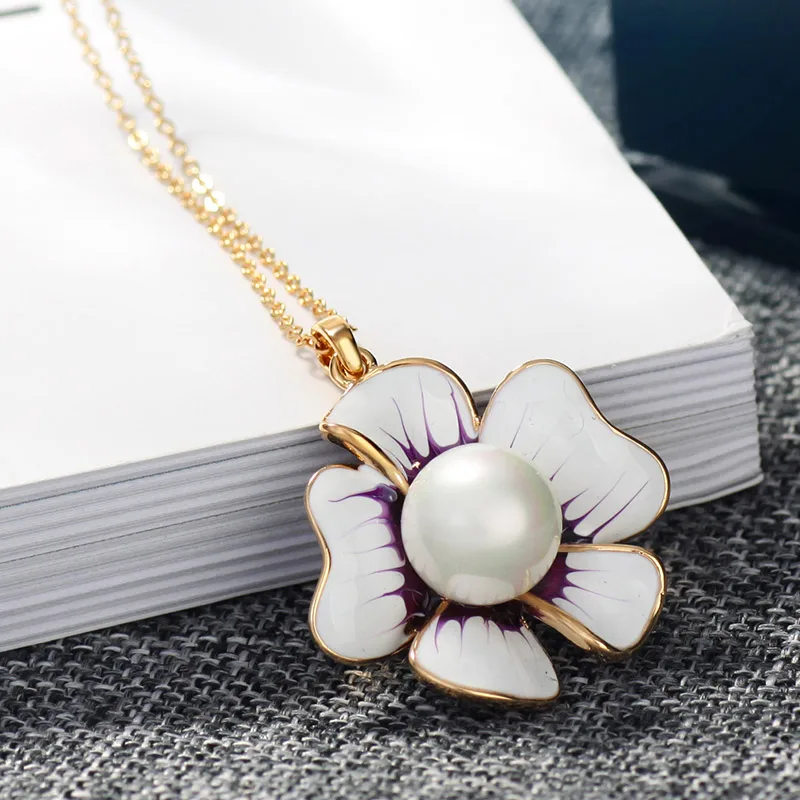 Комплект из колье и серёг с искусственным жемчугом|enamel jewelry set|enamel jewelrypearl pearls |