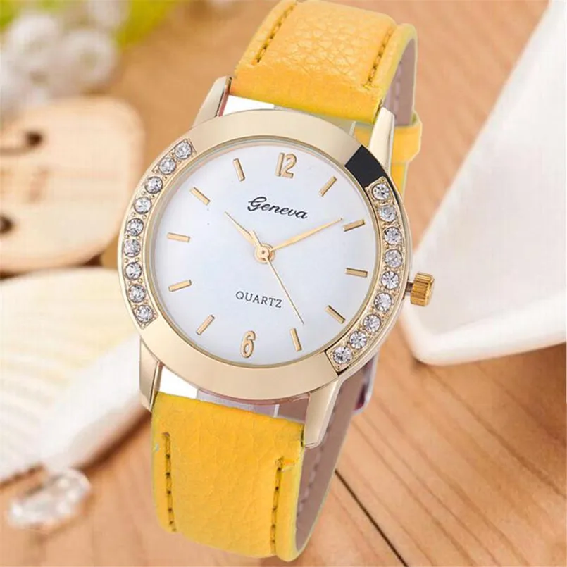 2017 женские часы со стразами Аналоговые кварцевые наручные из искусственной кожи