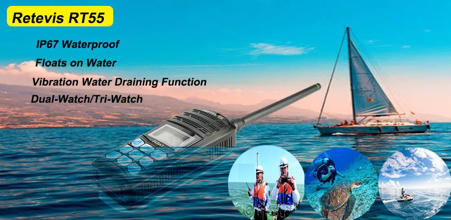 Retevis RT55 5 Вт Морской рации IP67 Водонепроницаемый VHF США/Международный/канадский морской каналы NOAA оповещения о погоде