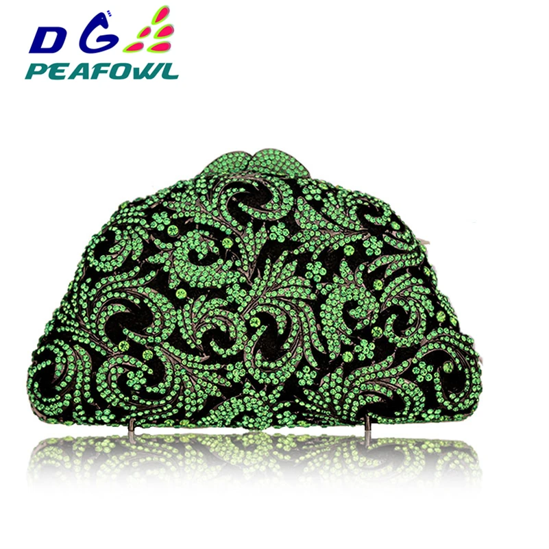 Green Hollow Out Crystal Floral Evening Bag Wedding Party Handbags Purse Lady Diamond rfid wallet wedding bag Rhinestone Clutche