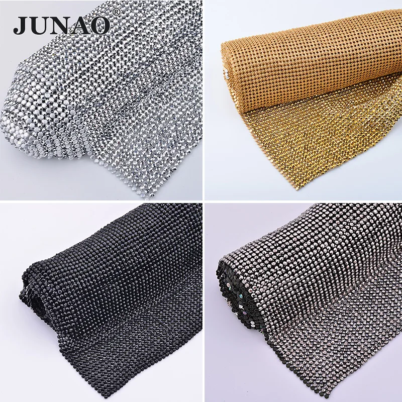 

JUNAO 45*120 Crystal Mesh Fabric Rhinestones Sewing Aluminum Metal Trim Resin Non Hot-Fix Stones Strass Sheet For Crafts Clothes