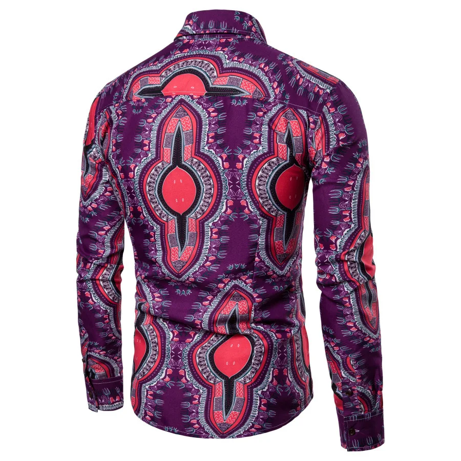 Мужская рубашка с длинными рукавами в национальном стиле 3 D принтом на пуговицах