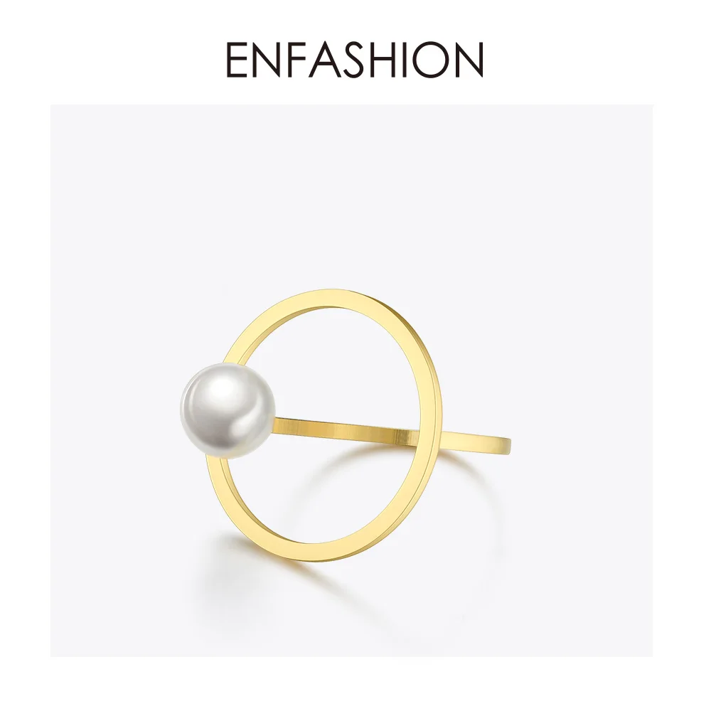 Женское кольцо Enfashion жемчужное Золотое из нержавеющей стали праздничная Мода 2020