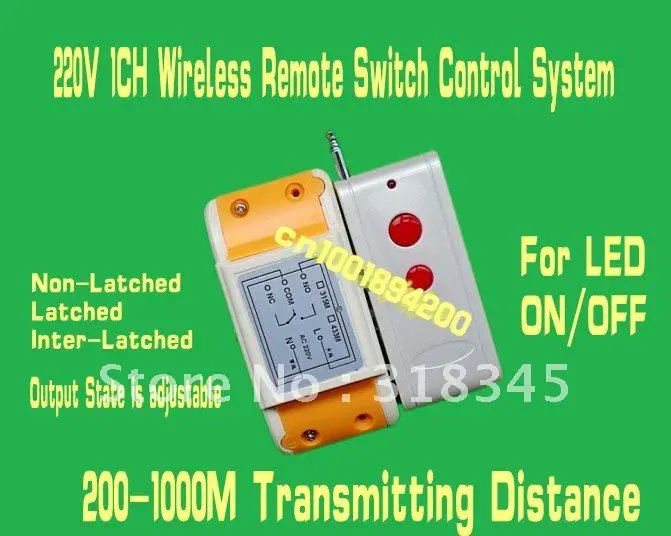 Радиочастотный беспроводной пульт дистанционного управления, система переключения 1 приемник/переключатель и 1 передатчик/пульт дистанционного управления 220 В, 10 А, 1 канал, выходной режим