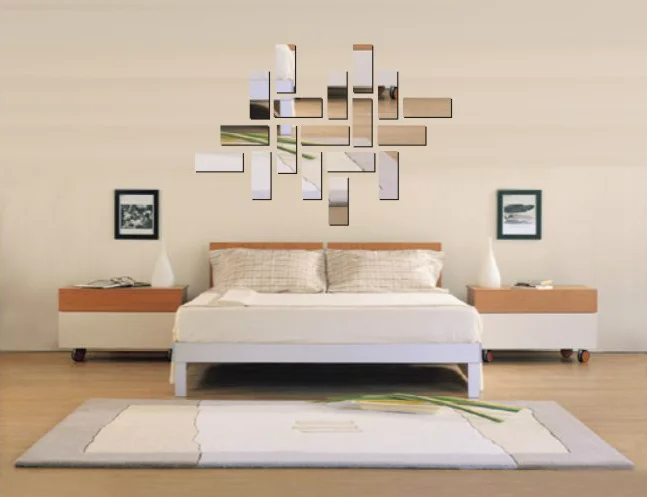 

Rectangle mirror crystal three-dimensional wall stickers square mirror tv decoration