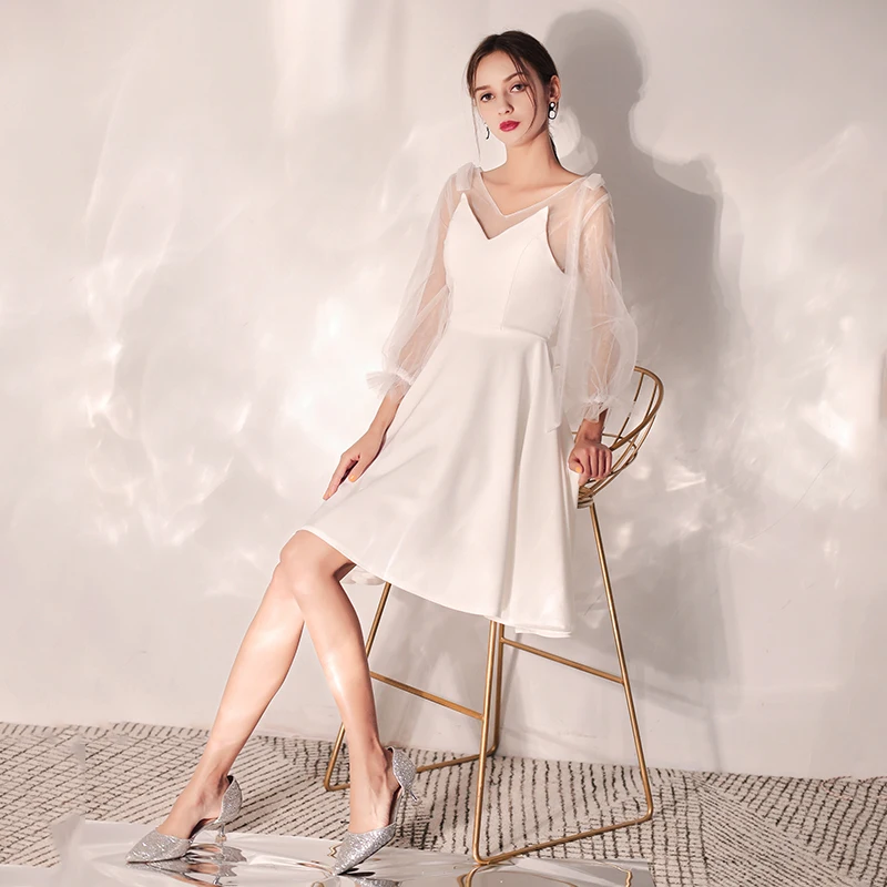 Женское коктейльное мини-платье SSYfashion белое элегантное вечернее платье с