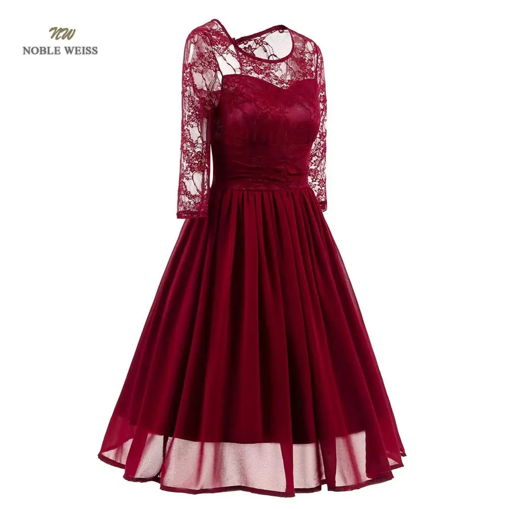 

prom dresses o-neck purple lace chiffon vestidos de festa knee-length prom gown in stock party dresses with sleeves