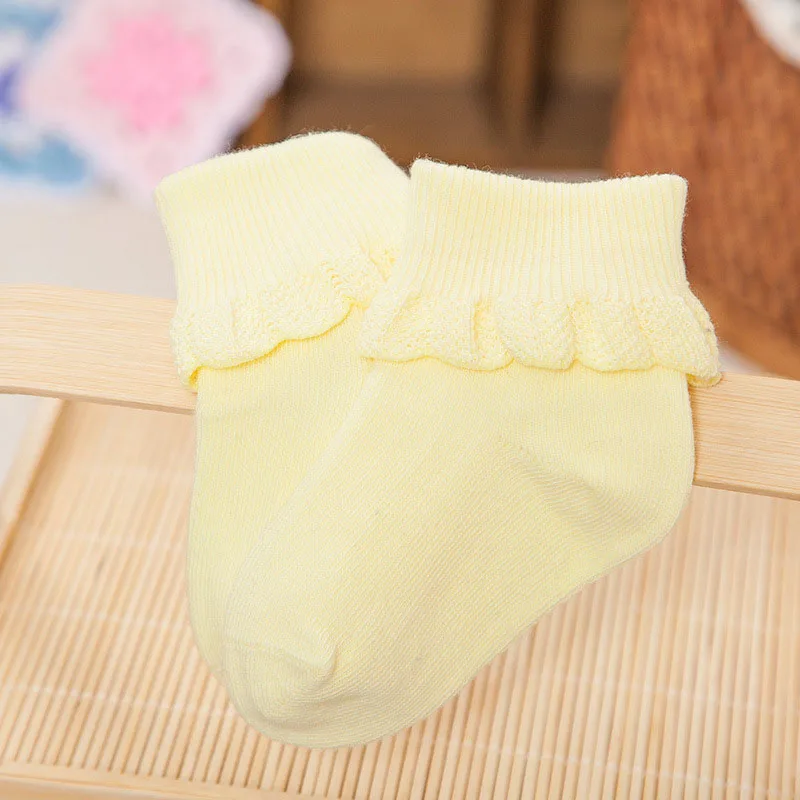 yellow Кружевные носки для новорожденных; носки принцессы для маленьких девочек; однотонные короткие носки для малышей; сезон весна-лето; Sokken; подарки От 0 до 1 года - Цвет: yellow