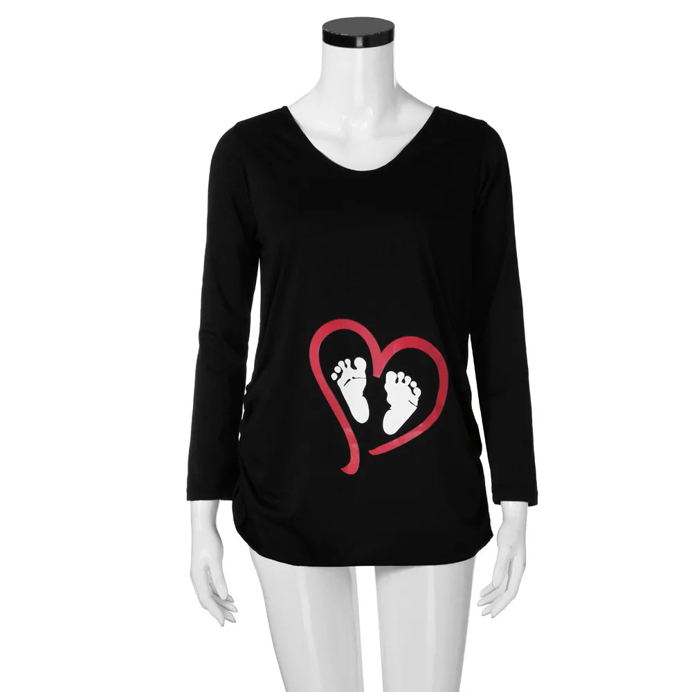 Women Pregnants Long Sleeve Blouse Footprint Print For Maternity Clothes Pregnancy Shirt Breastfeeding Ropa Maternidad | Мать и ребенок