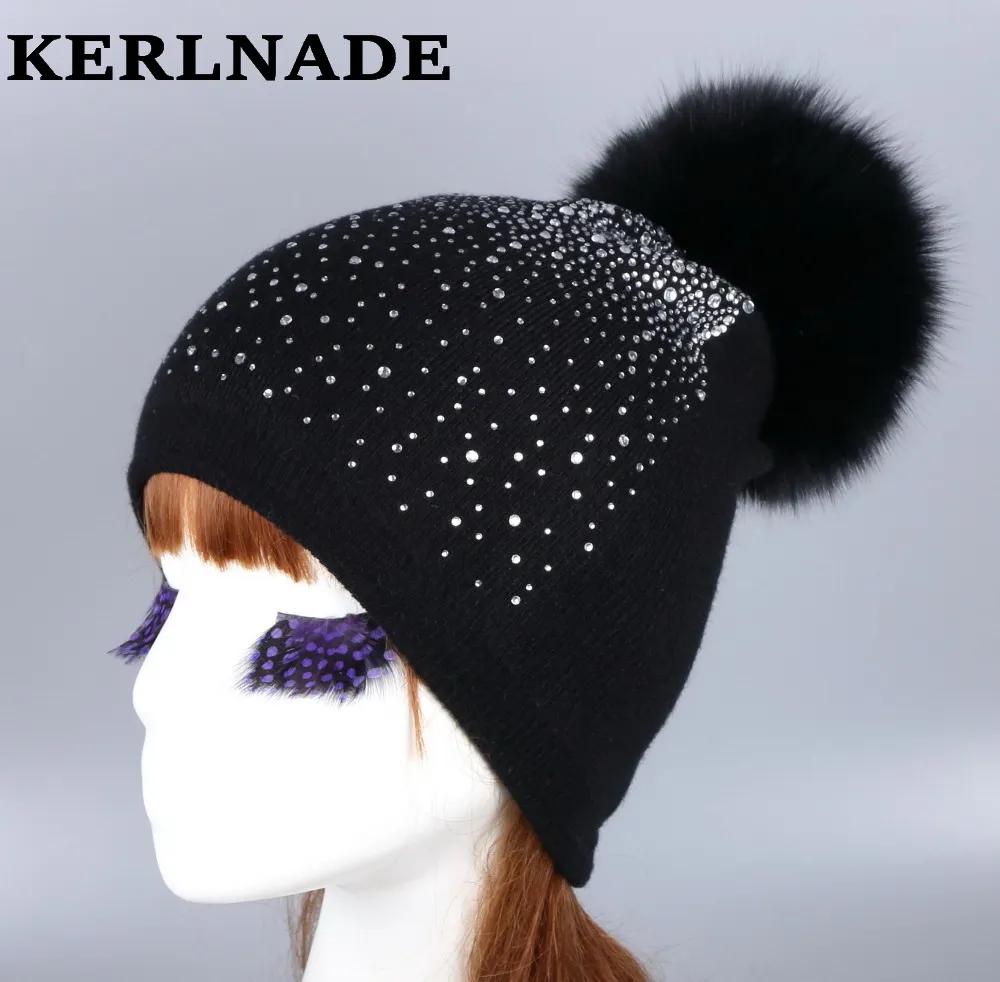 Оптовая продажа женская модная шерстяная зимняя шапка с лиса норка помпон