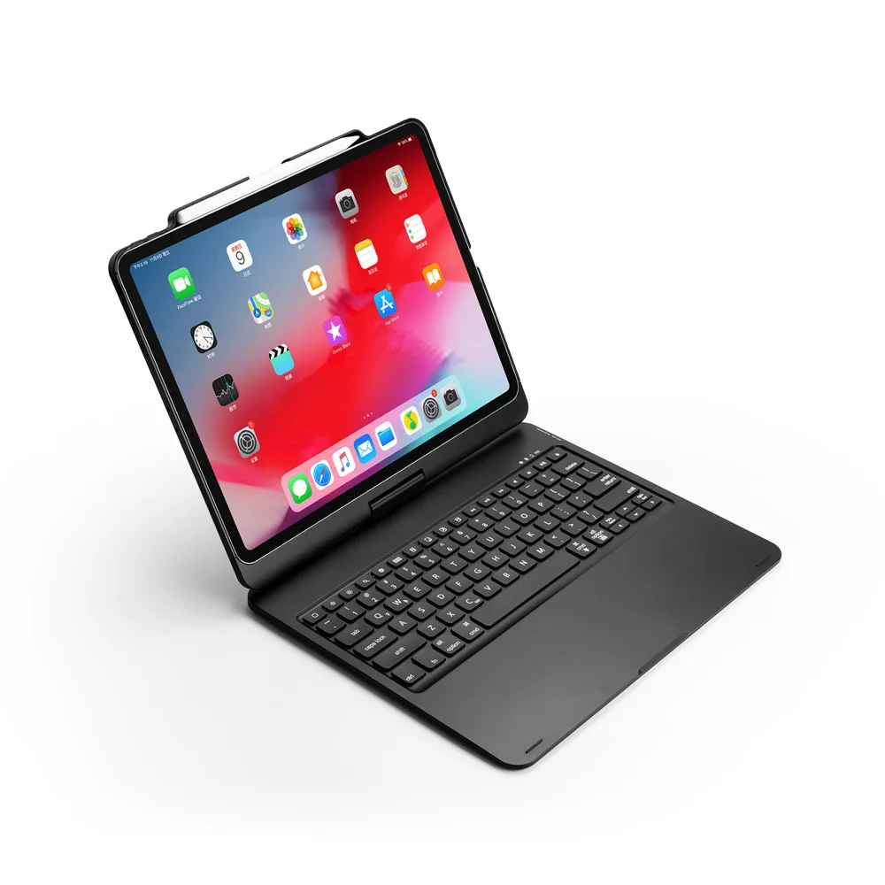Для iPad Pro 12,9 3-го поворотного 360 градусов светодиодный беспроводной Bluetooth чехол с клавиатурой на русском/испанском/иврите