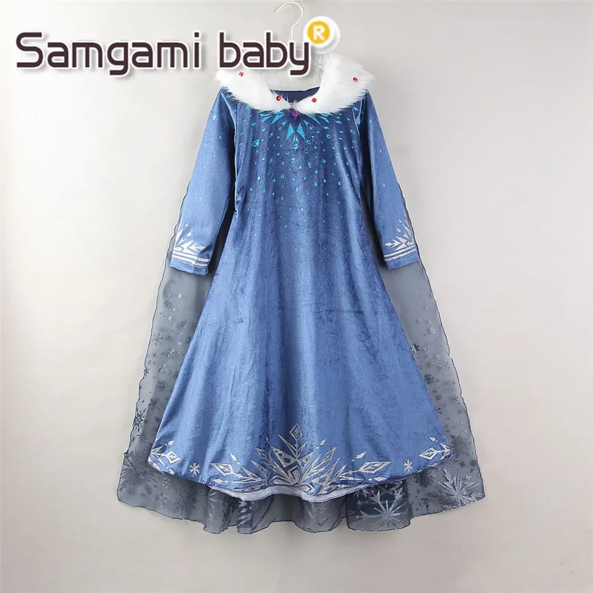 Samgami Baby Комплект для девочек с принтом Эльзы, платье-плащ вечерние Косплэй Анна Снежная королева с принтом на день рождения платье принцессы Детские платья с длинными рукавами, голубого цвета, костюм