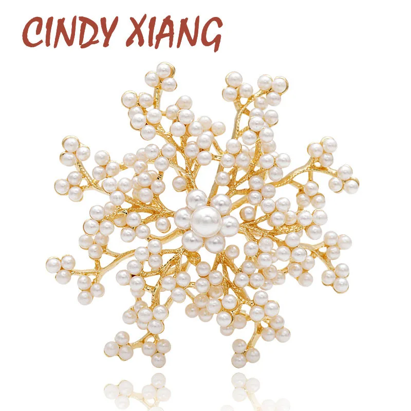 

CINDY XIANG 2 Styles For Choose Full Pearl Flower Snowflake Brooches For Women Fashion Wedding Bouquet Brooch Dress Pin Gift