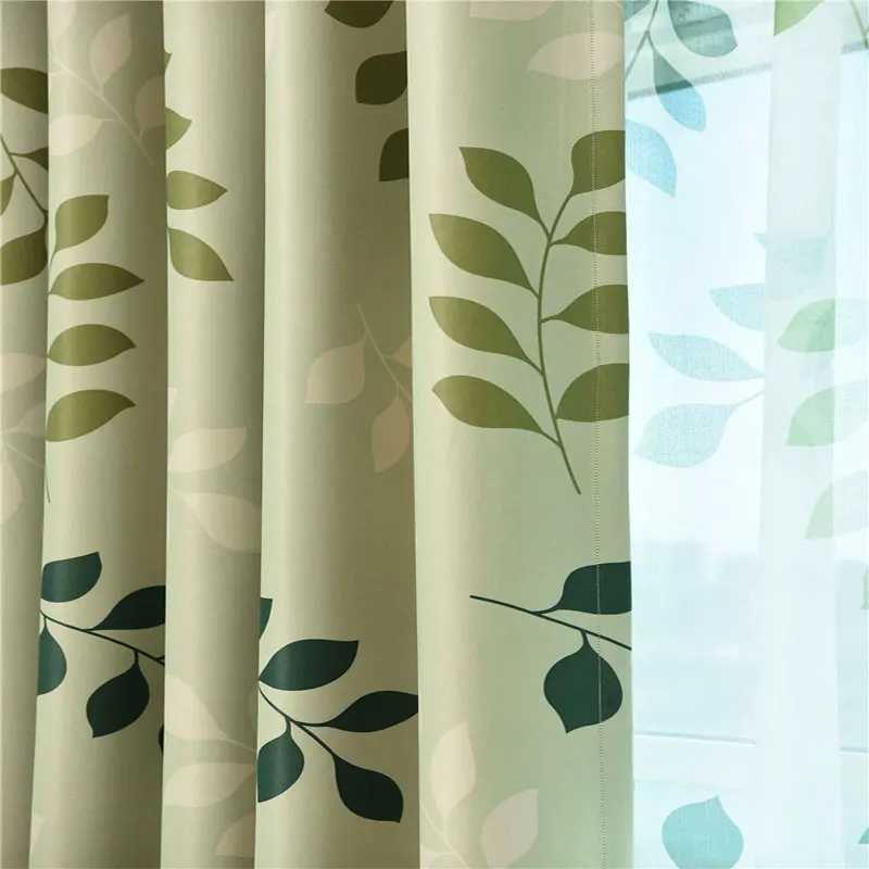 Green leaf printed blackout curtains for living room bedroom windows kitchen gauze customizable size | Дом и сад