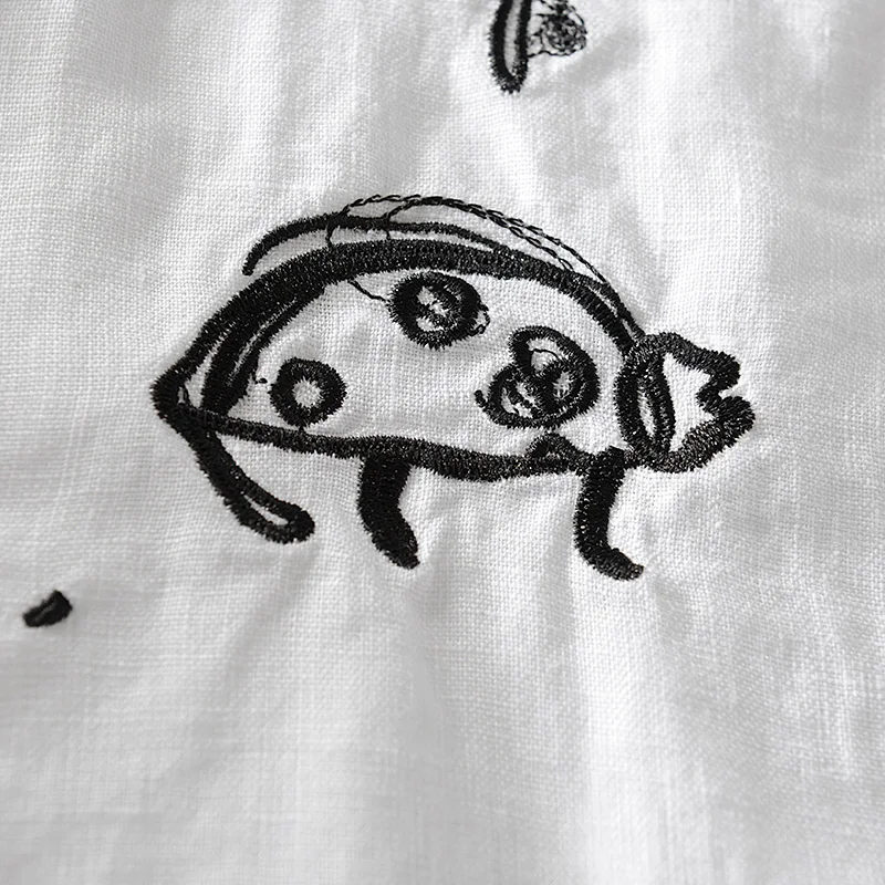 Summer cool new linen short-sleeved t-shirt exquisite trend male loose embroidery pattern stitching t shirt camisetas hombre | Мужская