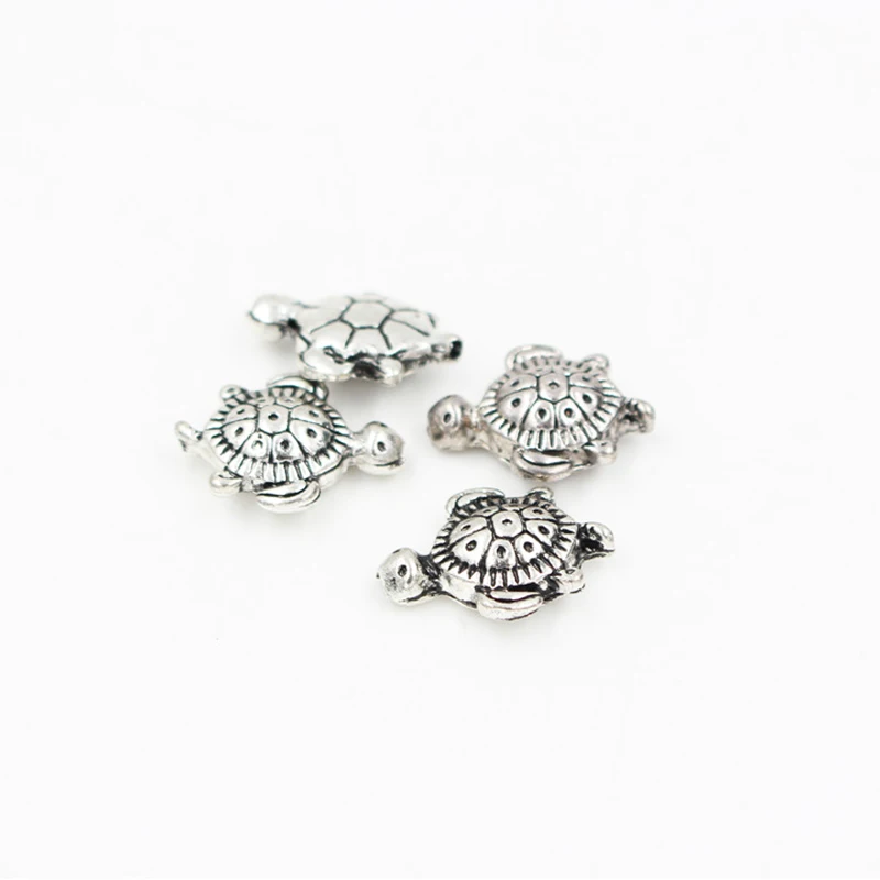 

14x18mm Silver Plated Sea Turtle 10pcs Antique Tibetan Beading Accessories Hole Spacer Beads Charms Findings To Make Jewelry
