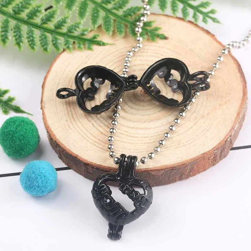 Черная жемчужная клетка в форме сердца для матери ювелирное ожерелье подвеска