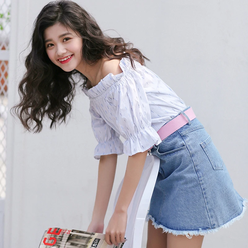 RUGOD 2018 New Arrival Fashionable Women Denim Skirt Spring Summer Hot Sell Letter Print Female Empire A line Lady faldas | Женская