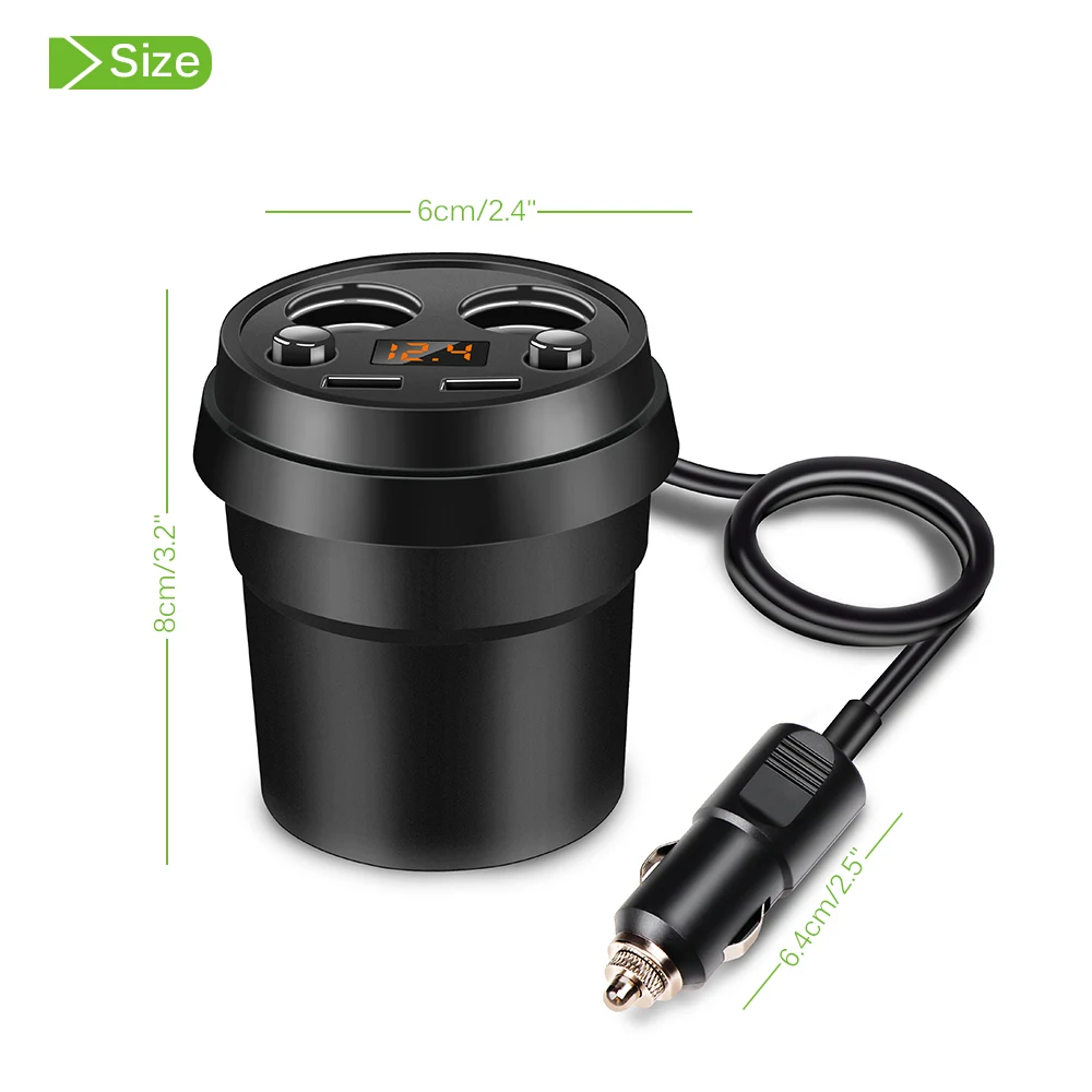 Powstro 3.1A двойной Переходник USB для зарядки в машине с 2 гнездами прикуривателя Автомобильный держатель чашки тип поддержка вольтметр отображение тока