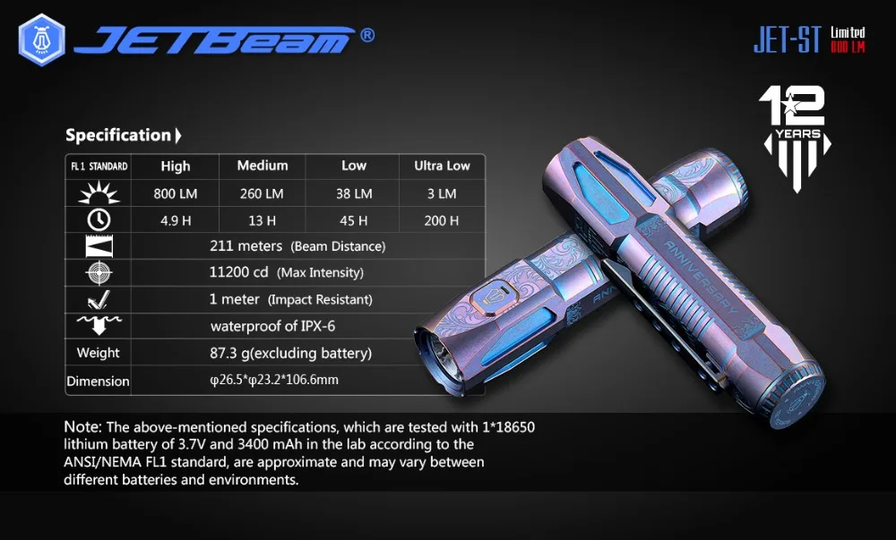 Jetbeam JET-ST CREE XP-L HI 800LM Ограниченная серия титановый фонарик