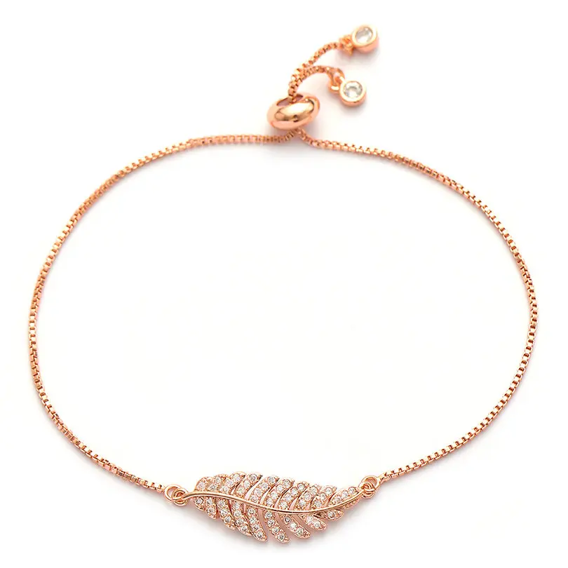 rose gold Pipitree блестящие полный микро проложили Ясно фианит Листья Браслет Шарм ювелирные изделия Регулируемая цепь свадебные браслеты для женщин - Окраска металла: rose gold