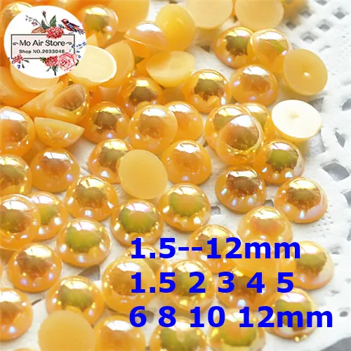 Оранжевые полукруглые жемчужные бусины AB из АБС-каучука с плоским основанием