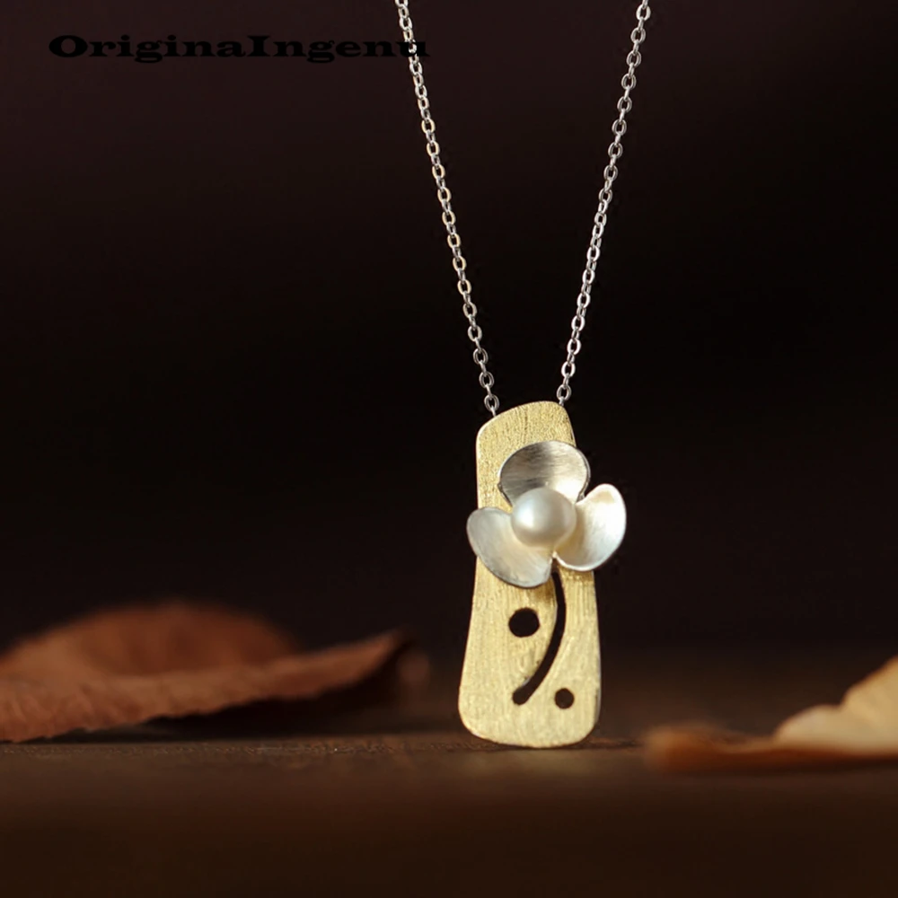 Ожерелье из стерлингового серебра 925 пробы с золотым цветком подвески креативные