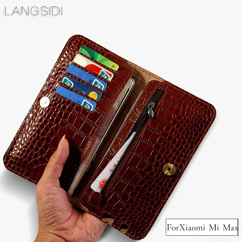 

Wangcangli brand genuine calf leather phone case crocodile texture flip multi-function phone bag for Xiaomi Mi Max hand-made