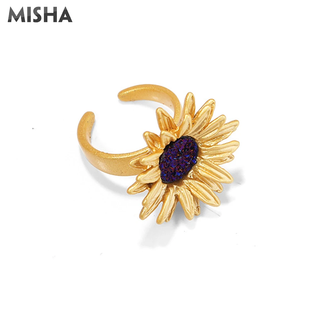 Rings Женские кольца MISHA дизайн: подсолнечник в форме цветка ручной работы имитация драгоценных камней кольцо для юбилея подарок на свадьбу 1044 - Цвет основного камня: Rings
