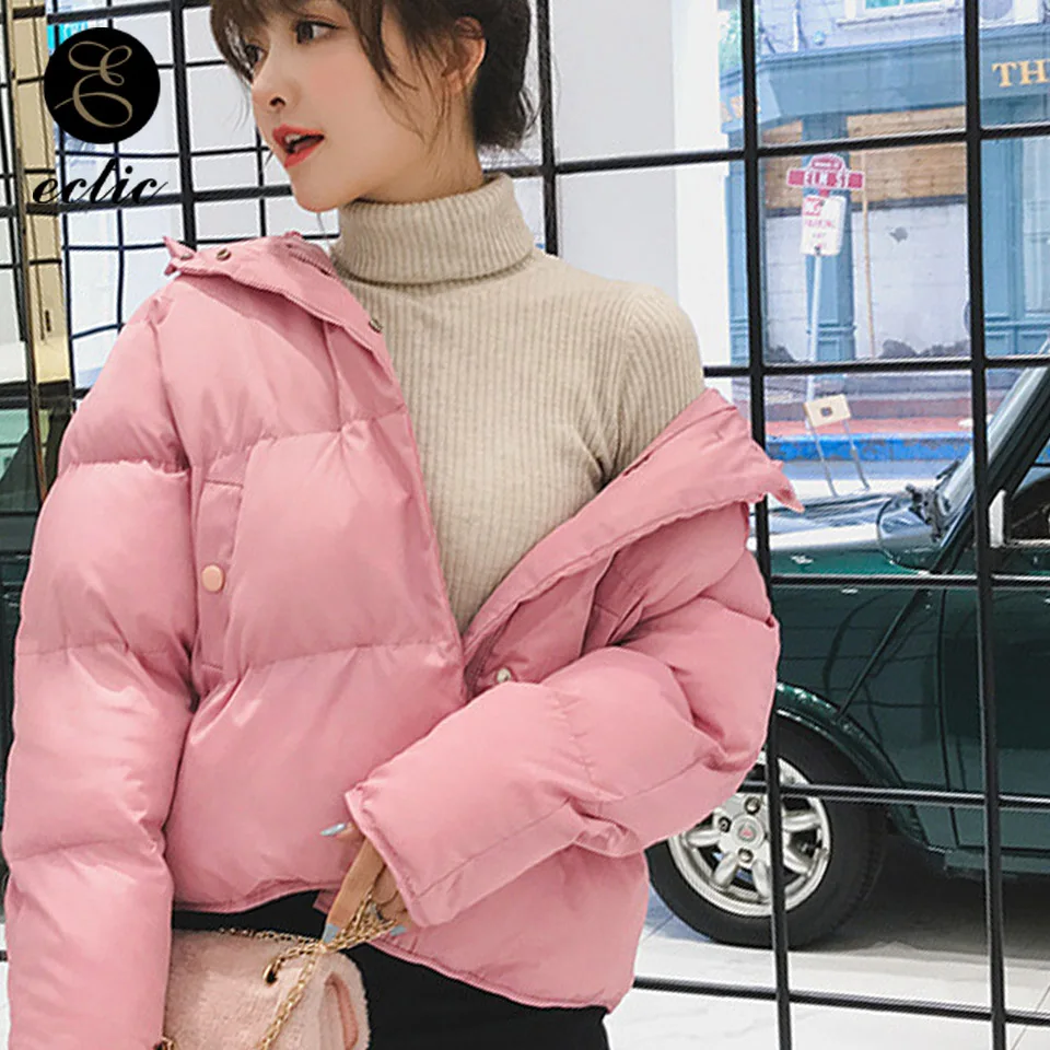 Parka Women 2021 Korean Winter Jackets Jaquetas Feminina De Inverno  Pink Hooded Bomber Puffer Jacket Long Sleeve Lammy Coat