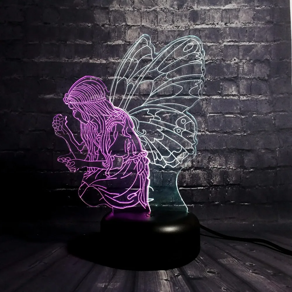 3D МИМ светодиодный ночник сказка Ангел принцессы 7 цветов Изменение Home Decor