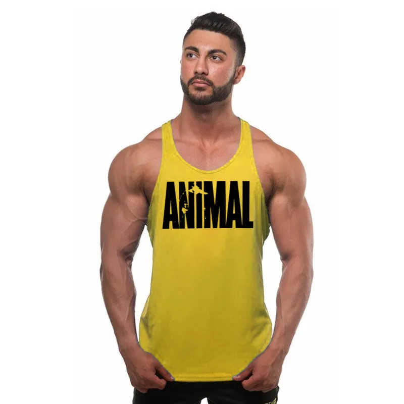 animal yellow Бренд для бодибилдинга спортивные мужские Майки Спортивная безрукавка Спортивная Фитнес Мужская одежда для спортзала без рукавов рубашки мускулатуры - Цвет: animal yellow
