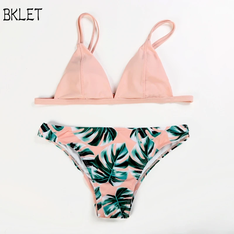 

NEW Women Swimwear Bikini Set Print Leaves Push-Up Padded Bathing Swimsuit Beachwear Bikini Swiming 2018