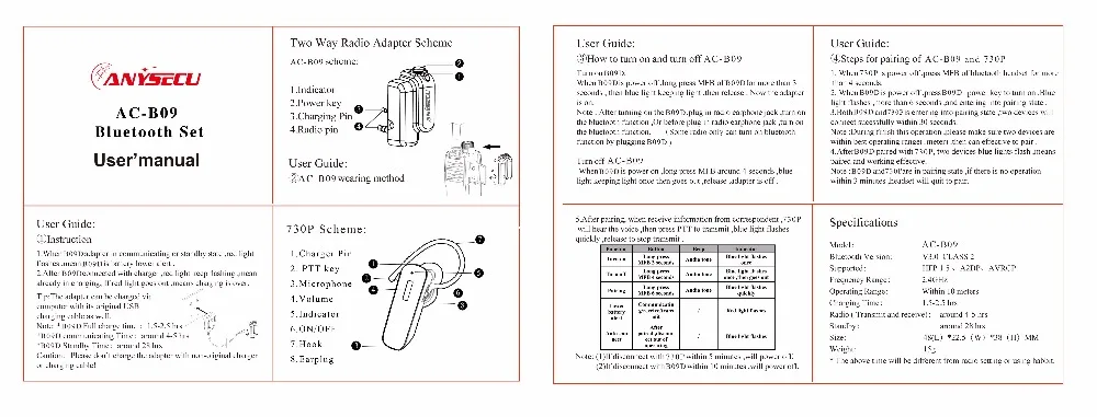 ANYSECU Bluetooth гарнитура AC-B09 для всех K1 штекер иди и болтай Walkie Talkie “иди и UV-5R UV-6R UV-82 MD-380 MD-UV390 TH-UV8000D двухстороннее радио