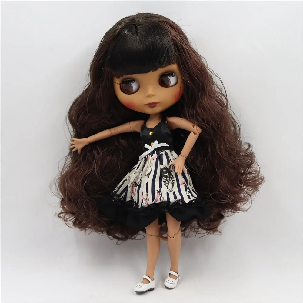Кукла Blyth от ICY DBS черная кожа матовое лицо тело черные смешанные коричневые