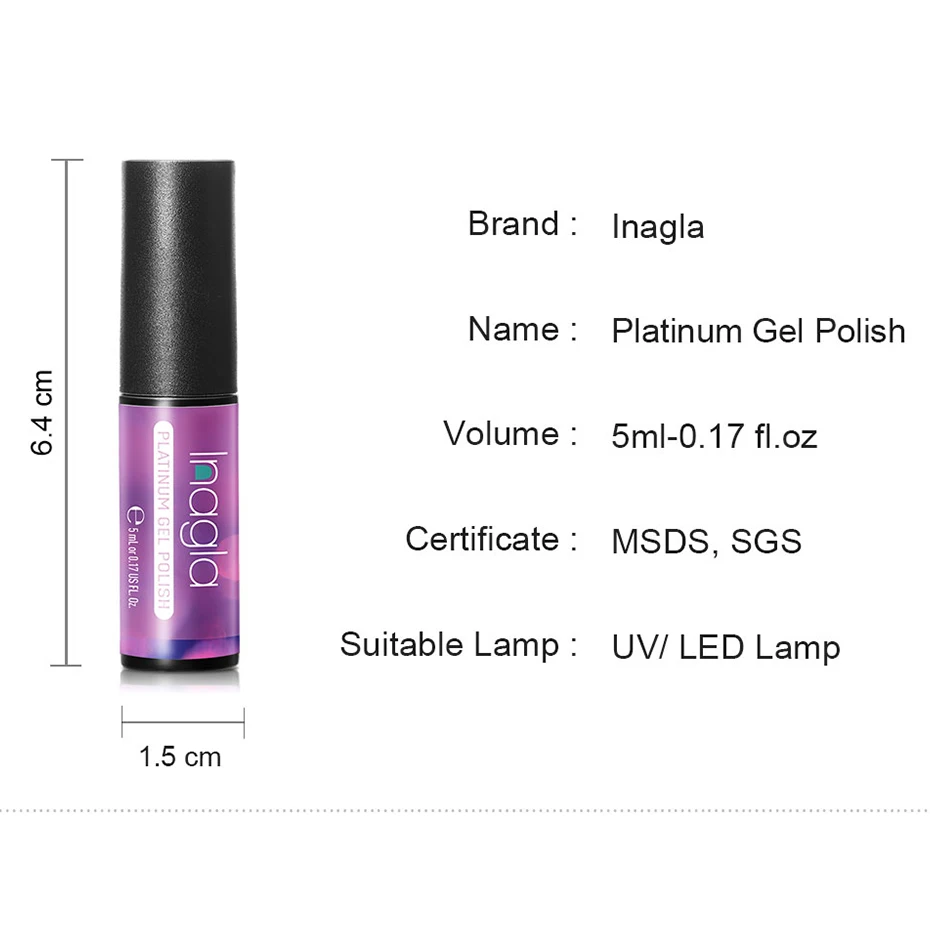 Inagla 5 мл Платиновый Гель лак для ногтей Полупостоянный УФ гель Bling Color Gellak Top Coat