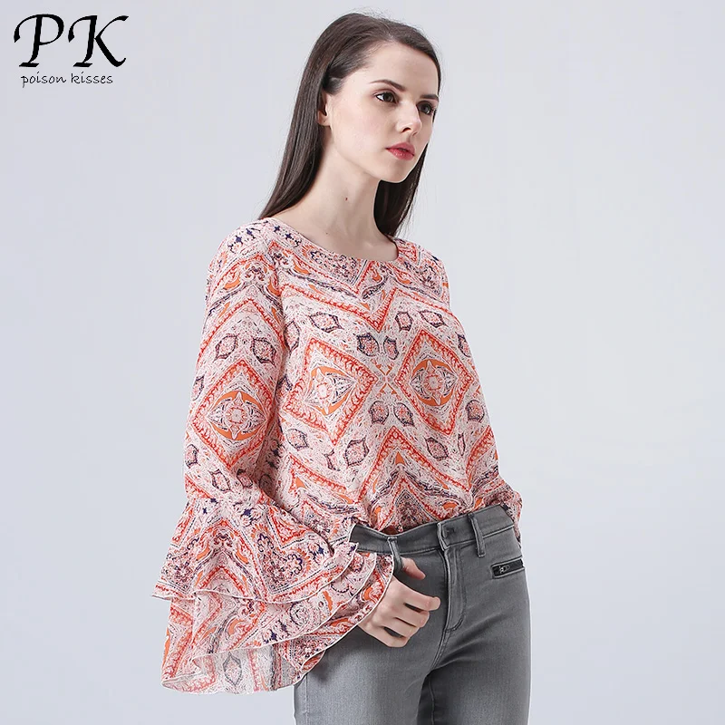 PK 2018 шифоновая блузка сексуальная рубашка женские топы blusas mujer винтажная вышивка