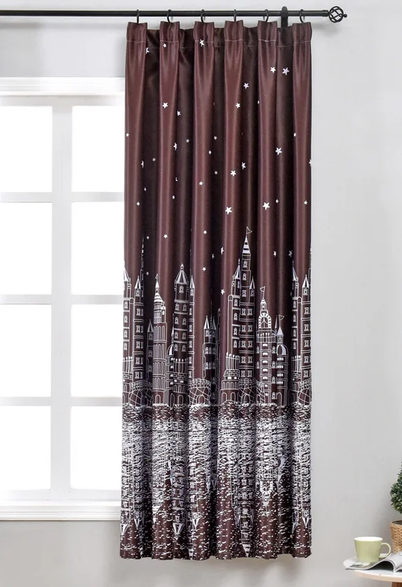 Color 02 Modern Printed Castle Coffee Color Blackout Curtain For Kids Boys Bedroom Navy Blue Short Curtain Kitchen Window Drapes PC009D3 - Цвет: Color 02