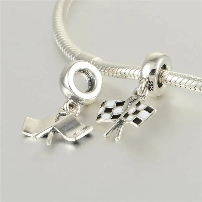 Новый гоночный клетчатый кулон в форме флага из настоящего 925 пробы серебра Diy