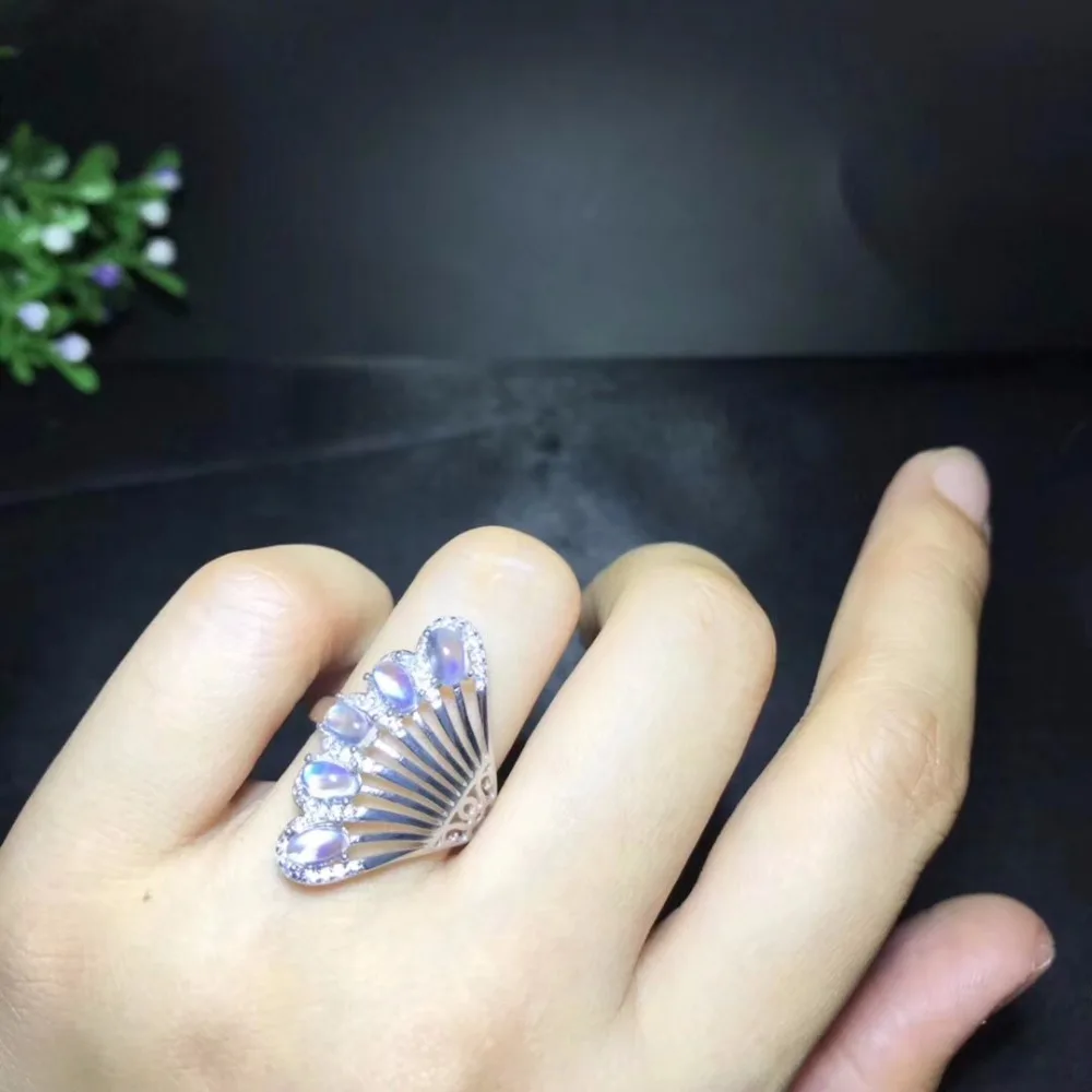 Uloveido простой последний натуральный лунный камень синего цвета кольцо 925 пробы