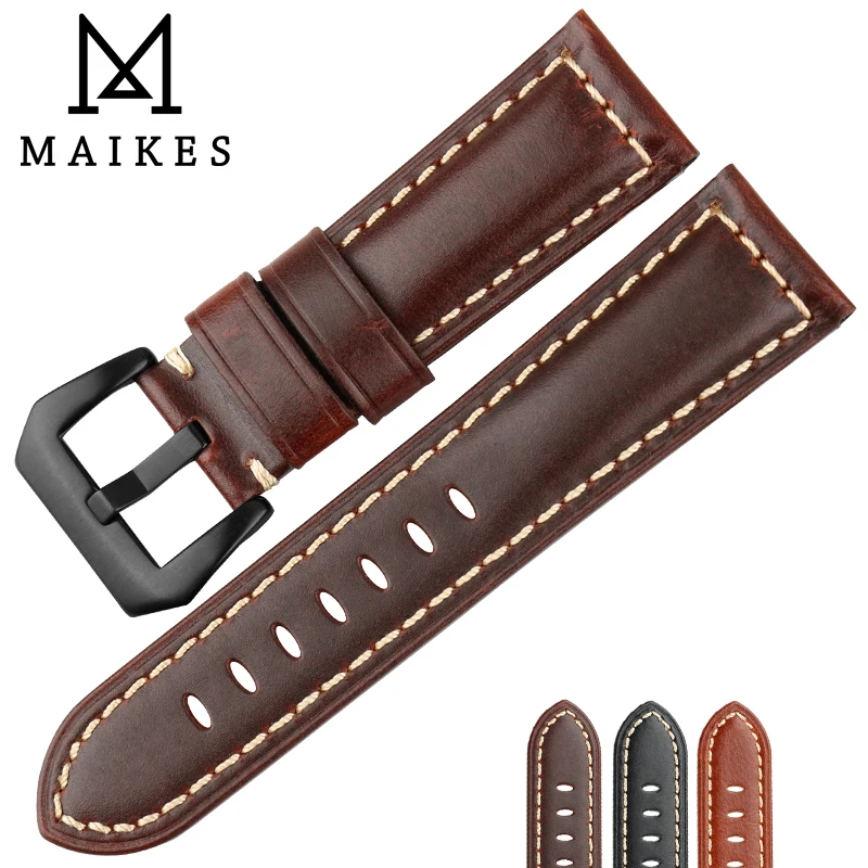 Ремешок MAIKES из натуральной кожи для наручных часов Аксессуары seiko с черной