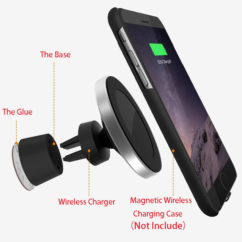 360 Qi Wireless Car Charger Holder Magnetic Air Vent Mount Dock for iPhone XS MAX 8 Plus SAMSUNG S10+ S9 S8 S7 Edge Note 9 | Мобильные