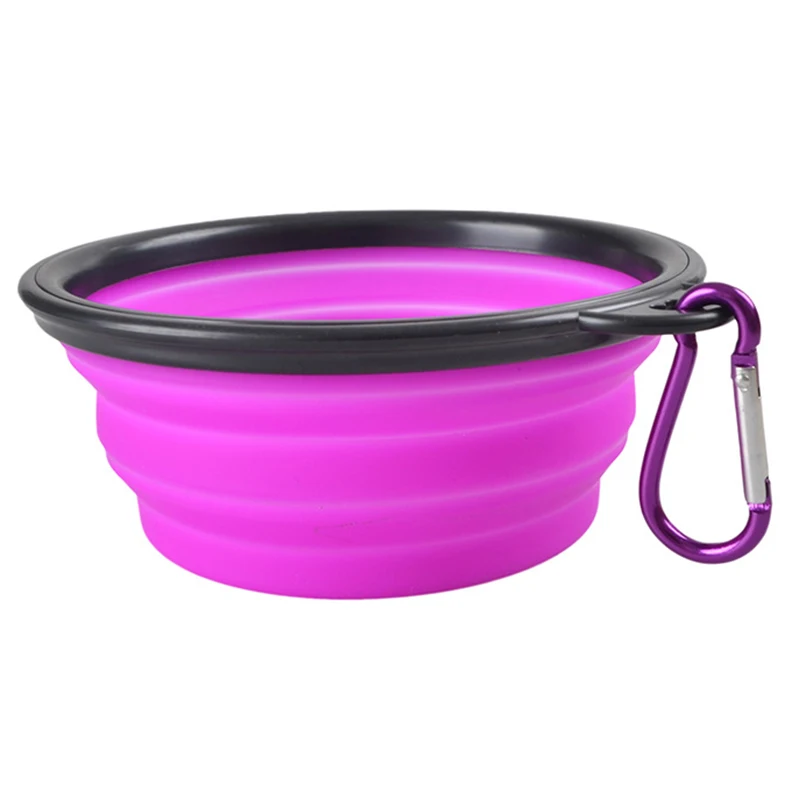Purple 1 шт Черная Складная миска для домашних животных портативная дорожная собачья миска силиконовая кормушка для воды и корма миска с брелоком - Цвет: Purple