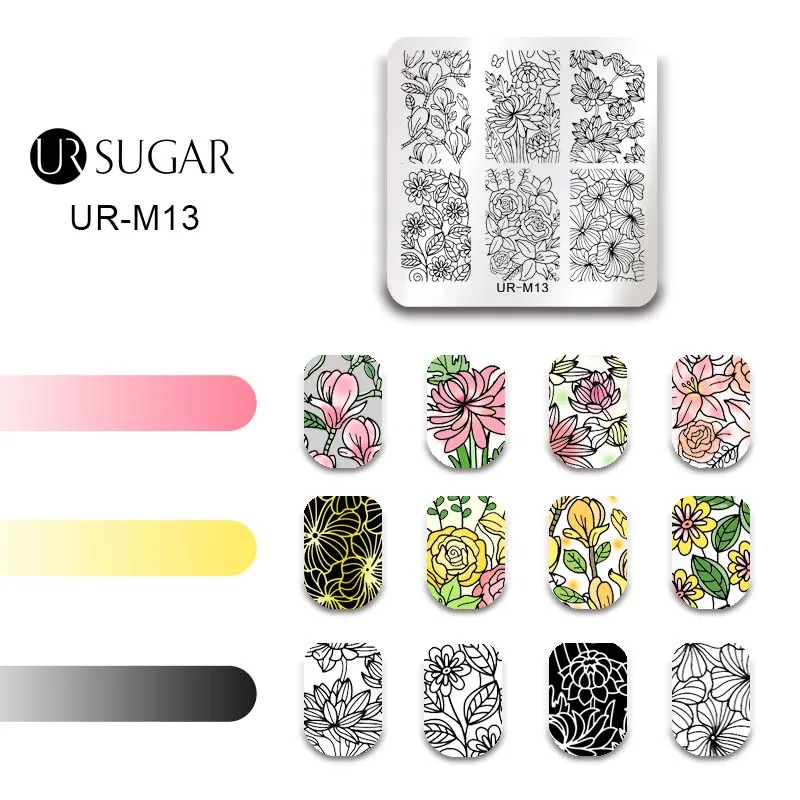 Ur Sugar Цветочные пластины для штамповки ногтей из нержавеющей стали шаблон для печати лака DIY трафареты для дизайна ногтей маникюрный набор - Цвет: M013