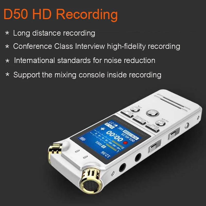 D50 цифровой аудио звук диктофон ручка мини 16 Гб HIFI MP3 плеер профессиональный HD