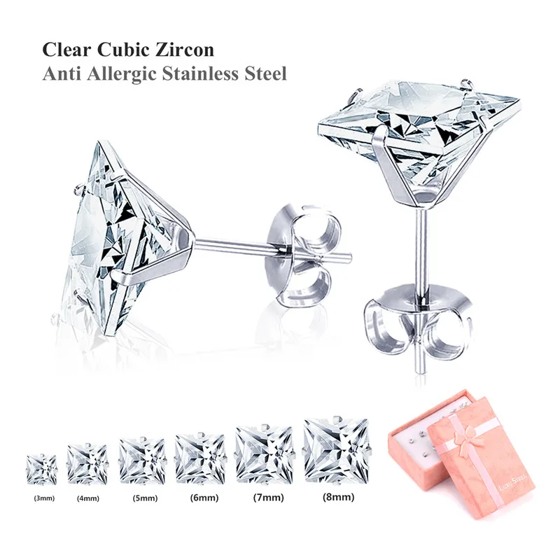 white silver 2 Роскошные круглые/квадратные серьги из кубического циркония, 6 пар/кор., набор из разноцветных камней по месяцу рождения, серьги-гвоздики с эффектом пуш-ап, бижутерия, серьги - Окраска металла: white silver 2