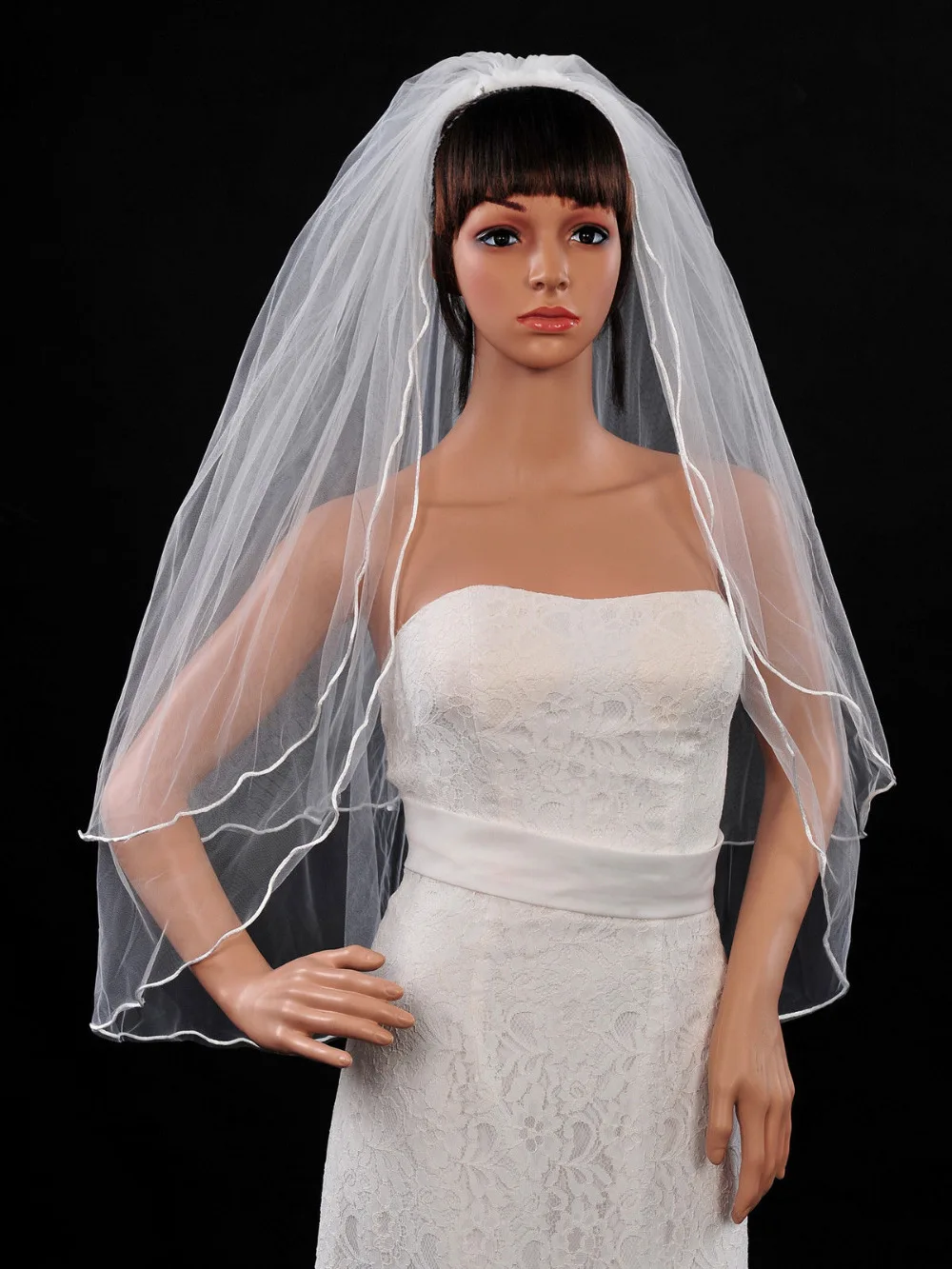 New Arrival 2 Layers White Ivory Fingertip Length Ribbon Edge Bridal Wedding Veil Handmade Free Comb | Свадьбы и торжества