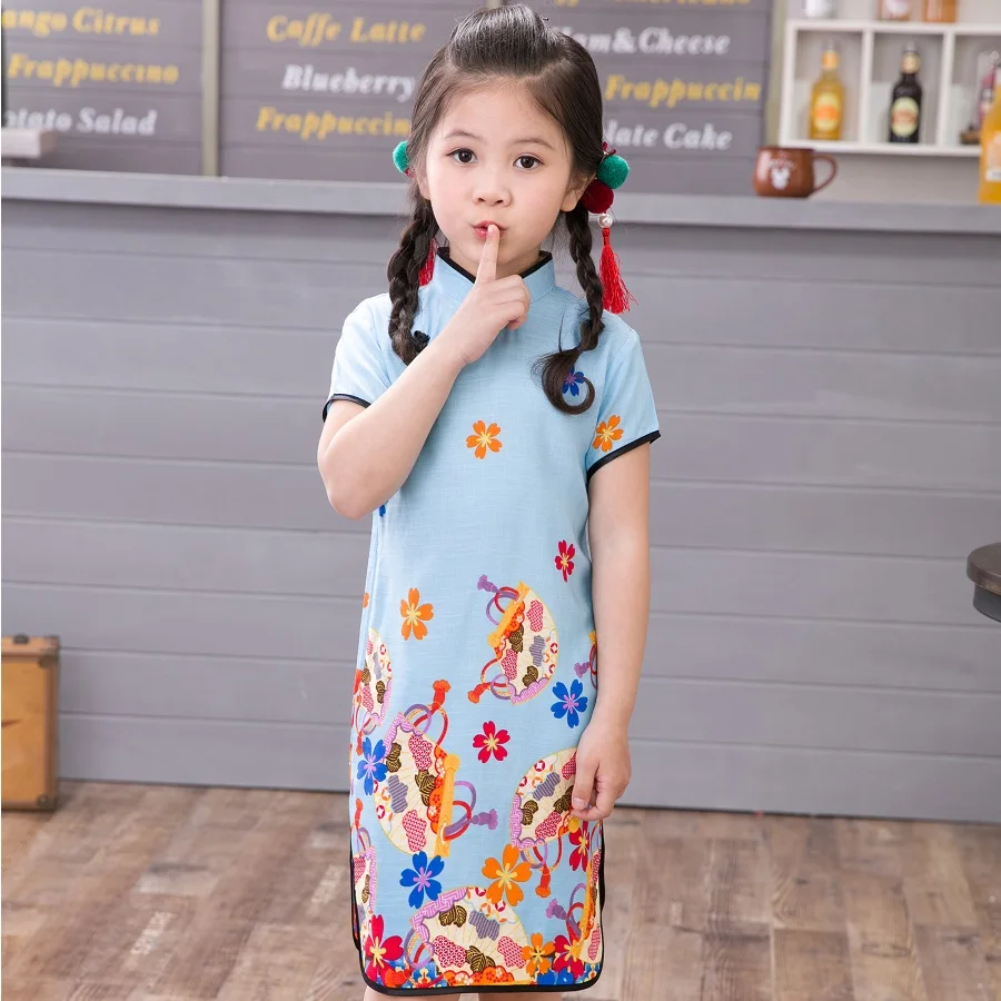 2020 модное хлопковое детское платье в китайском стиле с цветочным принтом и