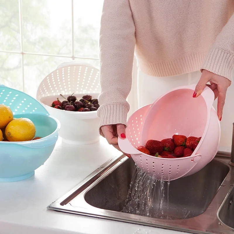2-in-1 Multifunction Kitchen Colander/Strainer Bowl Set, Double Layered Rotatable Drain Basin and Basket, Cleaning, Washing, Mix